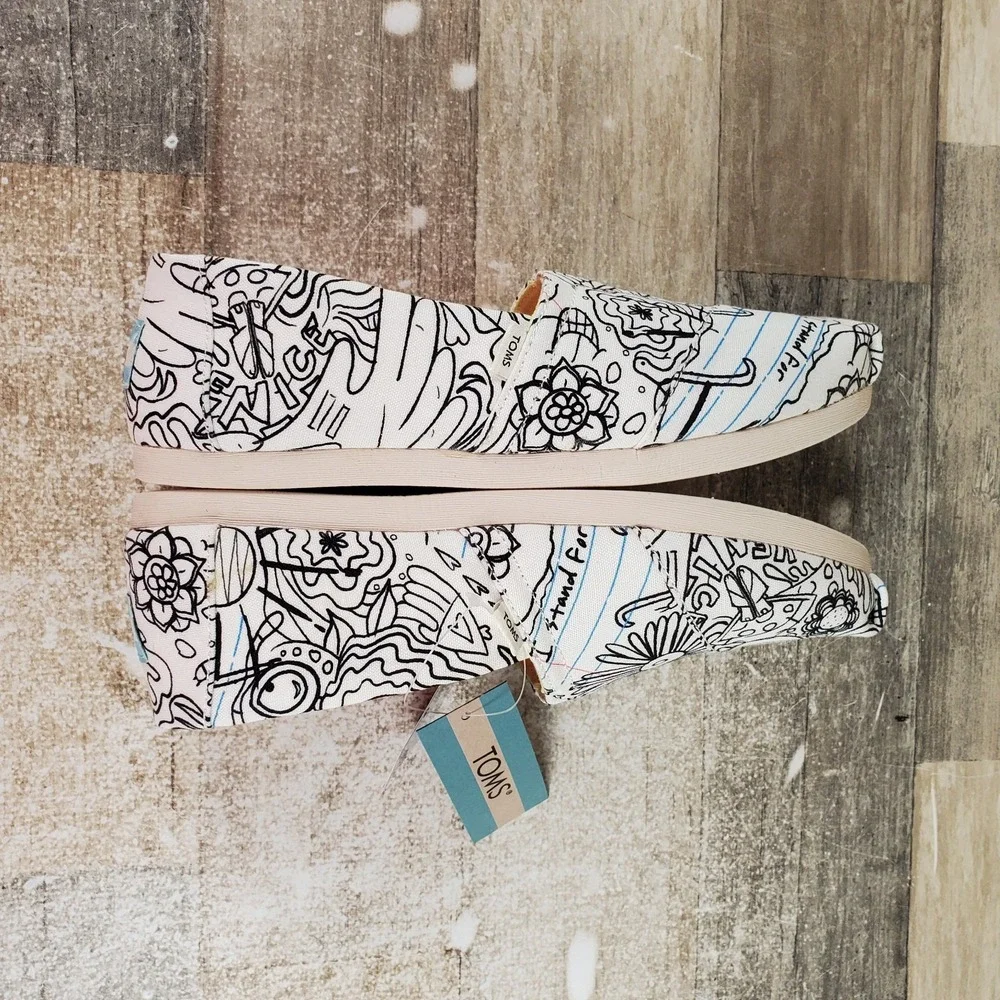 Toms Alpargata Womens Loafers Shoe Sz 5 Slip On Coloring Book Print